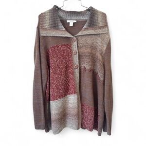 CJ Banks Plus Size Lagenlook Women's Brown and Red Cardigan Sweater Size 3X